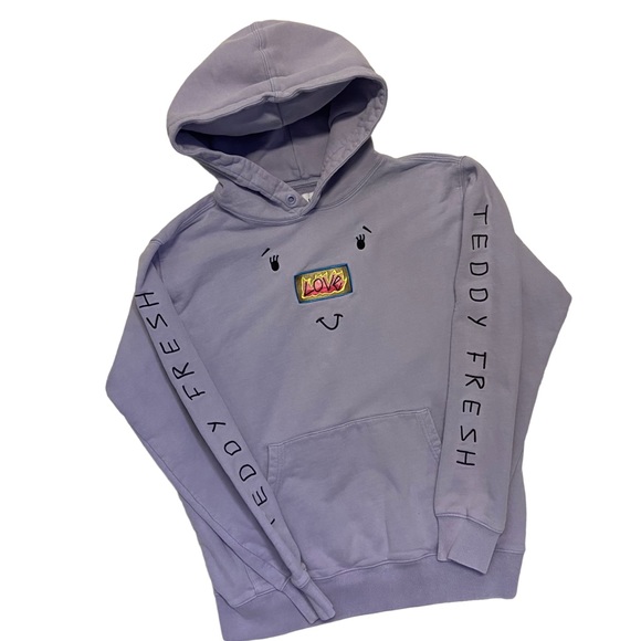 Teddy Fresh Love Face Purple Hoodie Sweatshirt Embroidered S - Picture 4 of 13